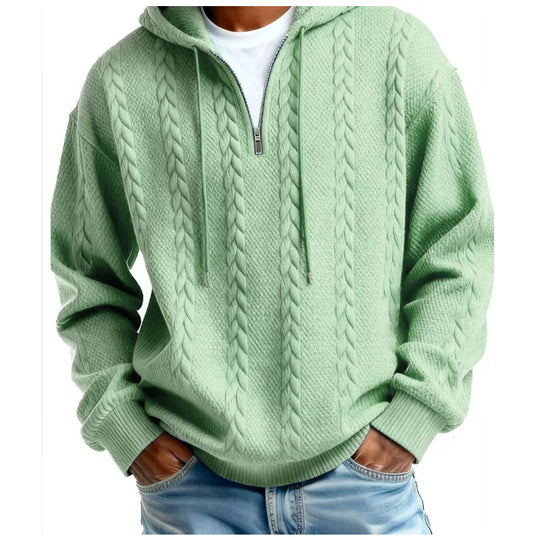 Men's Cable Knit Half-Zip Hooded Sweatshirt