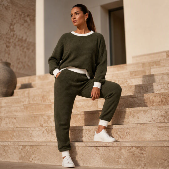 Women's Casual Waffle Knit 2-Piece Set
