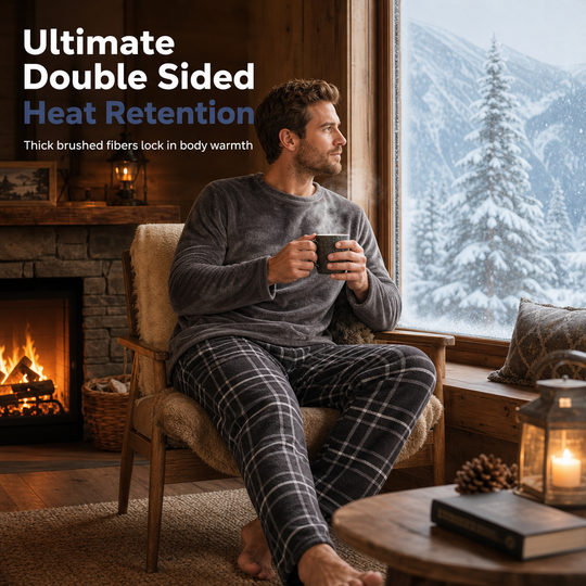 Men's Soft Plush Knit Loungewear Pajama Set with Solid Crewneck Top and Plaid Pants🔥𝙁𝙧𝙚𝙚 𝙎𝙝𝙞𝙥𝙥𝙞𝙣𝙜