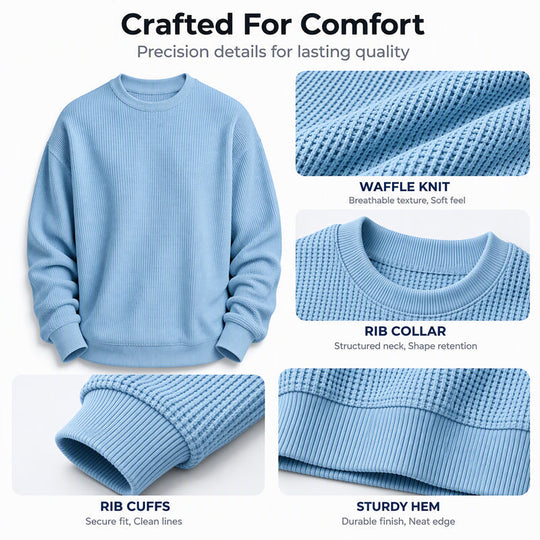 ✨ Men's Waffle Knit Crewneck Sweatshirt: Soft Touch & Ribbed Trims 🍂