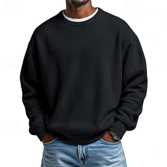 ✨ Men's Waffle Knit Crewneck Sweatshirt: Soft Touch & Ribbed Trims 🍂