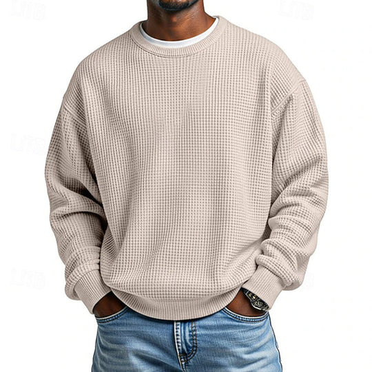 ✨ Men's Waffle Knit Crewneck Sweatshirt: Soft Touch & Ribbed Trims 🍂