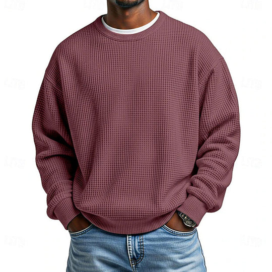 ✨ Men's Waffle Knit Crewneck Sweatshirt: Soft Touch & Ribbed Trims 🍂