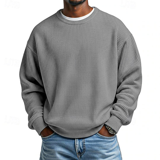 ✨ Men's Waffle Knit Crewneck Sweatshirt: Soft Touch & Ribbed Trims 🍂