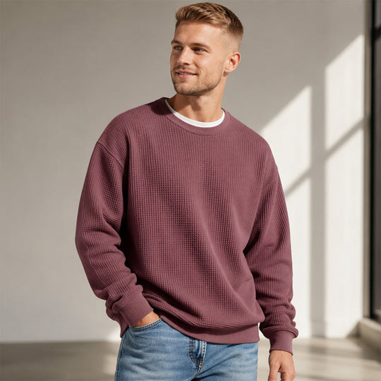 ✨ Men's Waffle Knit Crewneck Sweatshirt: Soft Touch & Ribbed Trims 🍂