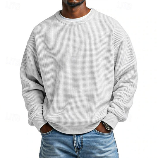 ✨ Men's Waffle Knit Crewneck Sweatshirt: Soft Touch & Ribbed Trims 🍂