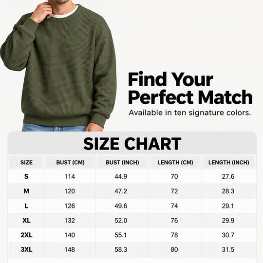 ✨ Men's Waffle Knit Crewneck Sweatshirt: Soft Touch & Ribbed Trims 🍂