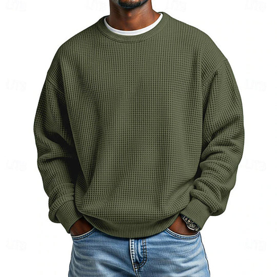 ✨ Men's Waffle Knit Crewneck Sweatshirt: Soft Touch & Ribbed Trims 🍂