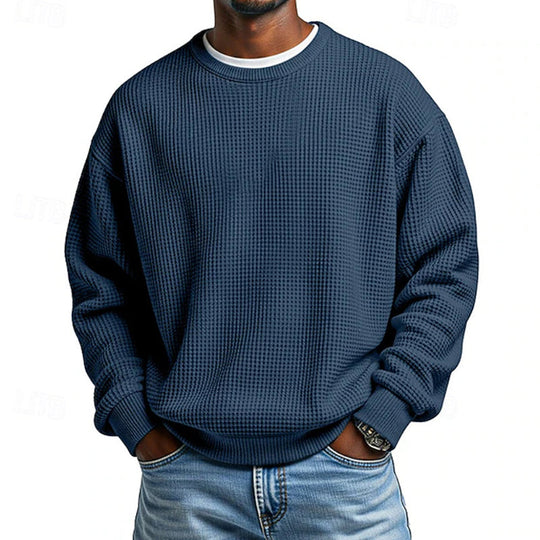 ✨ Men's Waffle Knit Crewneck Sweatshirt: Soft Touch & Ribbed Trims 🍂