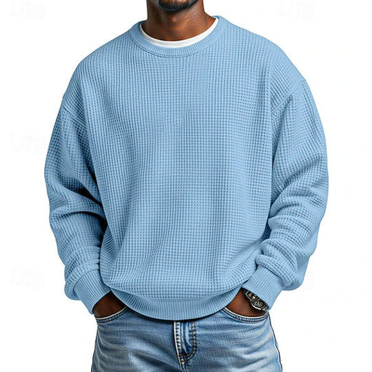 ✨ Men's Waffle Knit Crewneck Sweatshirt: Soft Touch & Ribbed Trims 🍂
