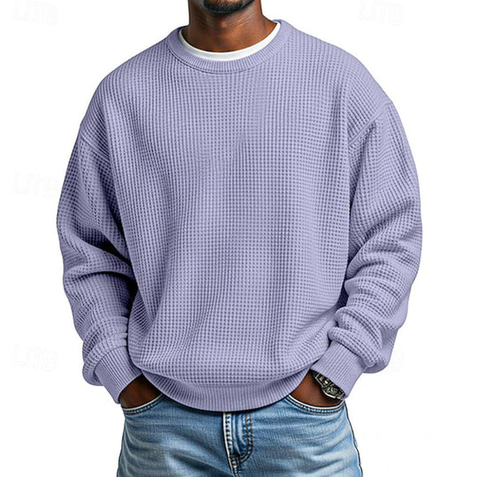 ✨ Men's Waffle Knit Crewneck Sweatshirt: Soft Touch & Ribbed Trims 🍂