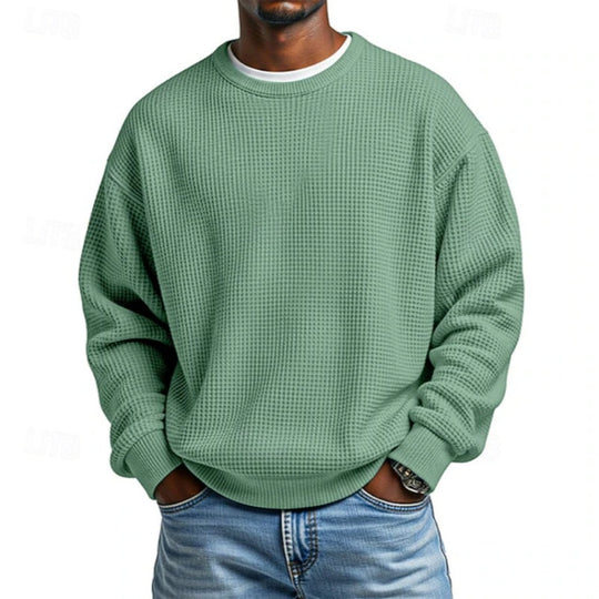 ✨ Men's Waffle Knit Crewneck Sweatshirt: Soft Touch & Ribbed Trims 🍂