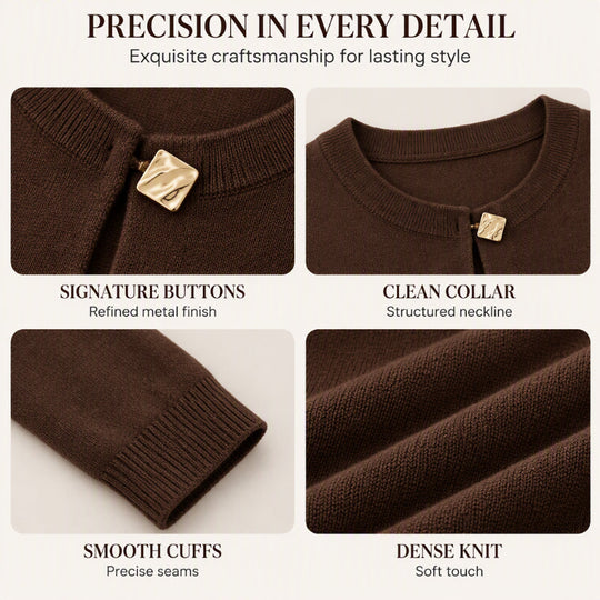 ✨ Eye-Catching Button Accents, Soft Touch Comfort | Women's Chic Crewneck Knit Cardigan with Gold Buttons
