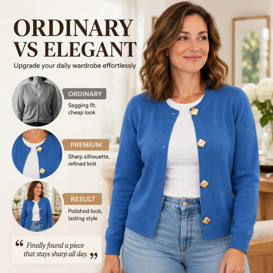 ✨ Eye-Catching Button Accents, Soft Touch Comfort | Women's Chic Crewneck Knit Cardigan with Gold Buttons