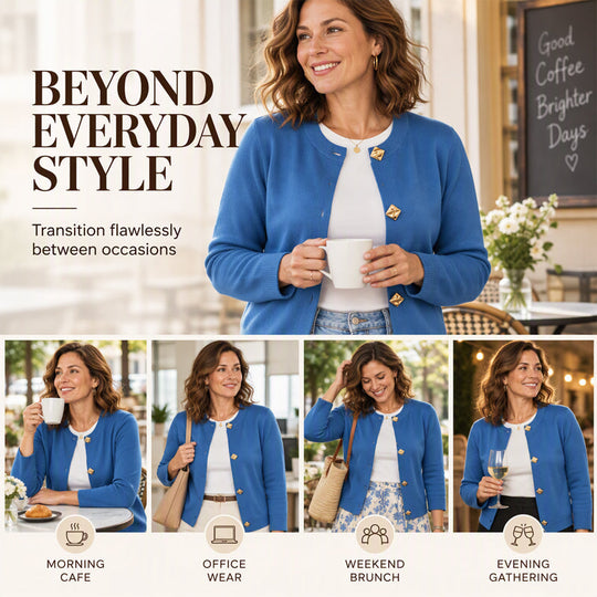 ✨ Eye-Catching Button Accents, Soft Touch Comfort | Women's Chic Crewneck Knit Cardigan with Gold Buttons
