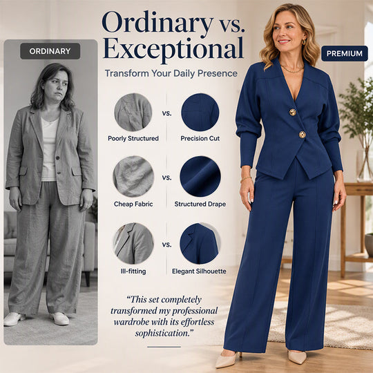 Women's Elegant Puff Sleeve Blazer and Wide-Leg Pants Set