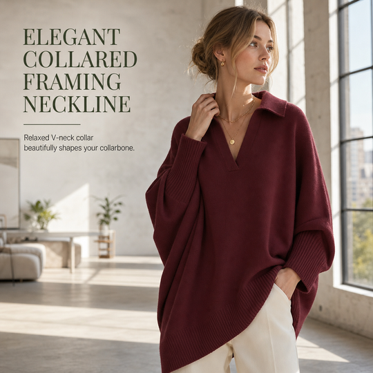 🧶 Relaxed Drape Comfort, Polished Collar Detail | Women's Loose Fit Collared Knit Sweater Casual Slouchy Solid Color Long Sleeve Knitwear