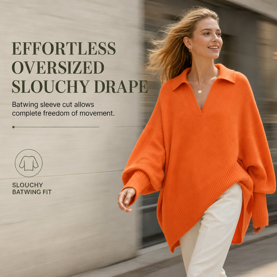 🧶 Relaxed Drape Comfort, Polished Collar Detail | Women's Loose Fit Collared Knit Sweater Casual Slouchy Solid Color Long Sleeve Knitwear