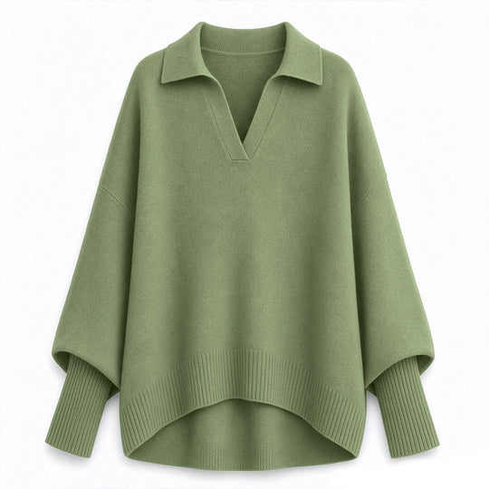 🧶 Relaxed Drape Comfort, Polished Collar Detail | Women's Loose Fit Collared Knit Sweater Casual Slouchy Solid Color Long Sleeve Knitwear