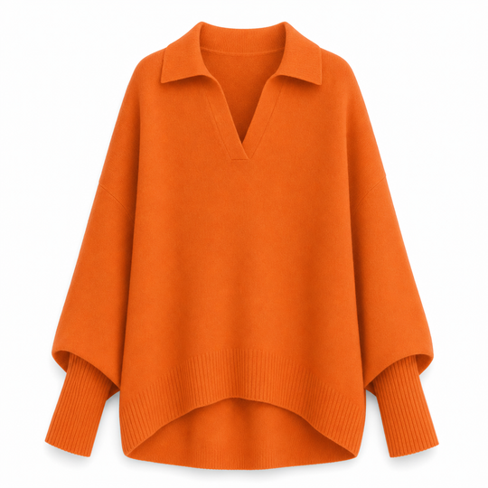 🧶 Relaxed Drape Comfort, Polished Collar Detail | Women's Loose Fit Collared Knit Sweater Casual Slouchy Solid Color Long Sleeve Knitwear