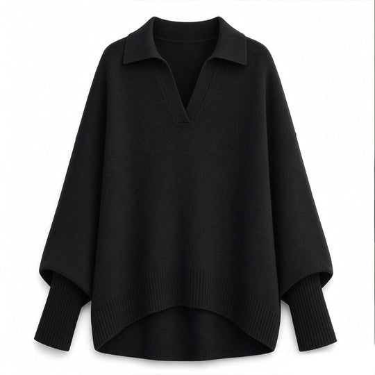 🧶 Relaxed Drape Comfort, Polished Collar Detail | Women's Loose Fit Collared Knit Sweater Casual Slouchy Solid Color Long Sleeve Knitwear