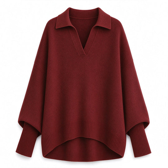 🧶 Relaxed Drape Comfort, Polished Collar Detail | Women's Loose Fit Collared Knit Sweater Casual Slouchy Solid Color Long Sleeve Knitwear