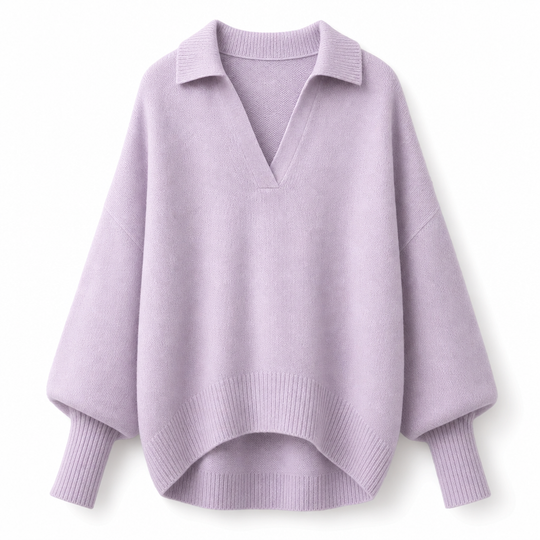🧶 Relaxed Drape Comfort, Polished Collar Detail | Women's Loose Fit Collared Knit Sweater Casual Slouchy Solid Color Long Sleeve Knitwear