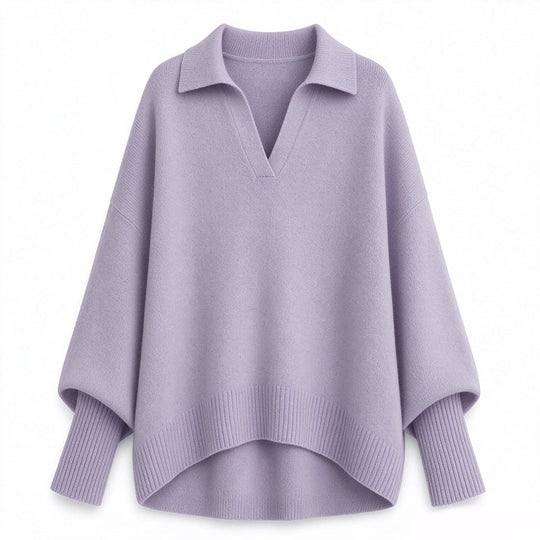 🧶 Relaxed Drape Comfort, Polished Collar Detail | Women's Loose Fit Collared Knit Sweater Casual Slouchy Solid Color Long Sleeve Knitwear