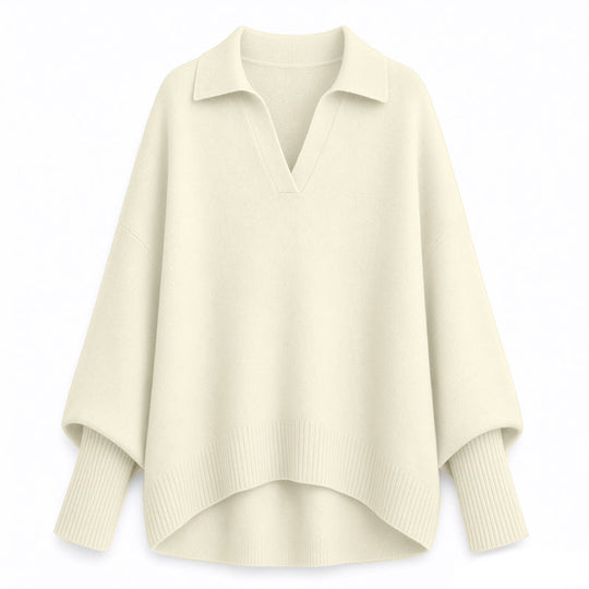 🧶 Relaxed Drape Comfort, Polished Collar Detail | Women's Loose Fit Collared Knit Sweater Casual Slouchy Solid Color Long Sleeve Knitwear