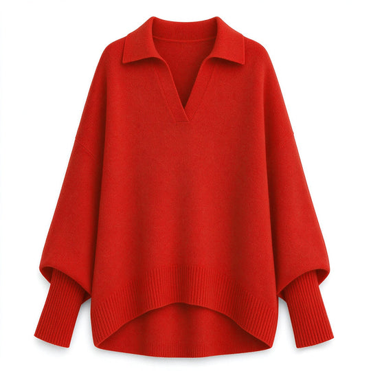 🧶 Relaxed Drape Comfort, Polished Collar Detail | Women's Loose Fit Collared Knit Sweater Casual Slouchy Solid Color Long Sleeve Knitwear