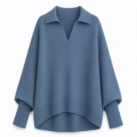 🧶 Relaxed Drape Comfort, Polished Collar Detail | Women's Loose Fit Collared Knit Sweater Casual Slouchy Solid Color Long Sleeve Knitwear