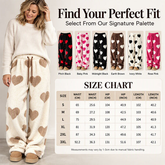 Women's Heart Print Plush Wide-Leg Pants