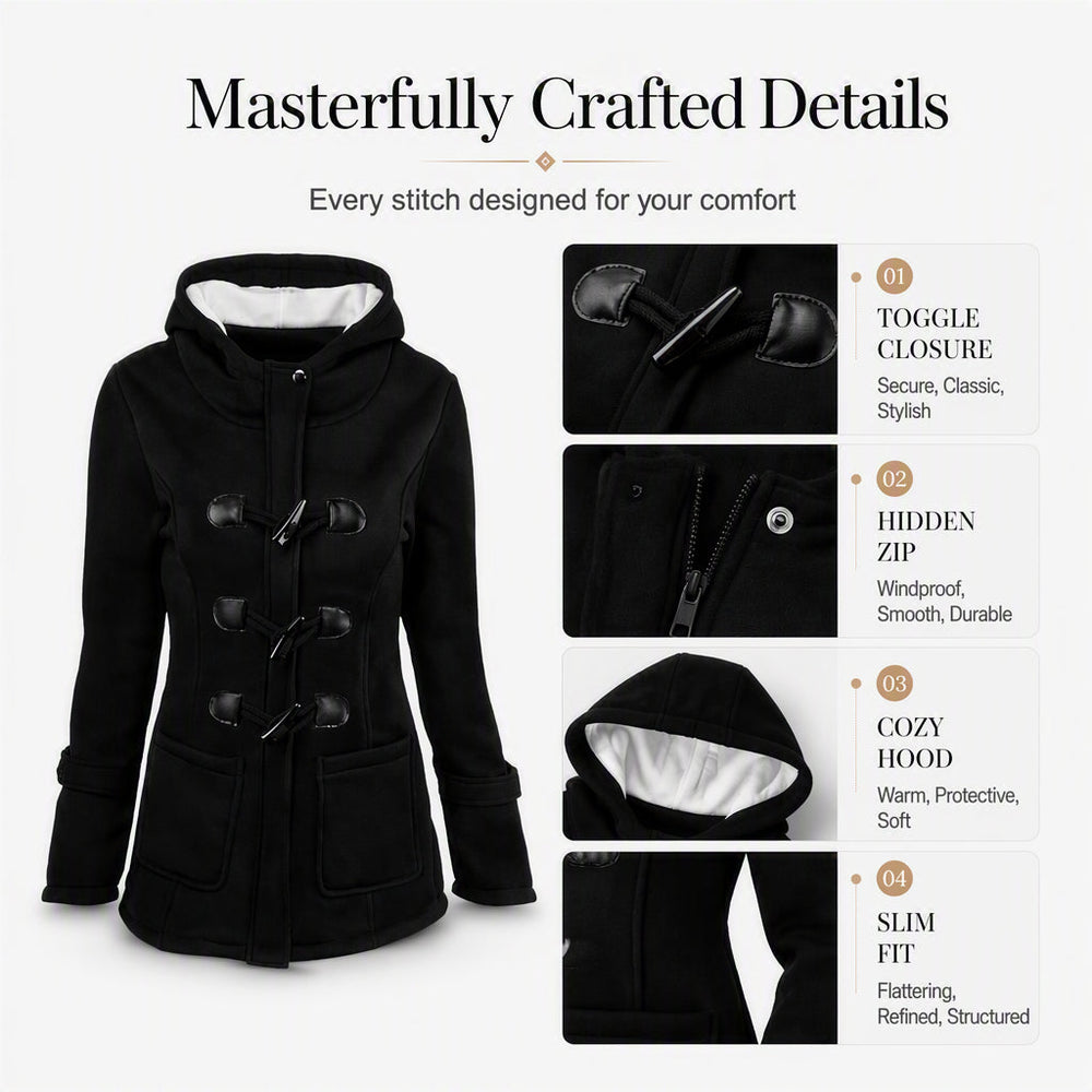 🧥 Cold-Ready Warmth, Timeless Button Detail | Women's Winter Warm Hooded Toggle Coat