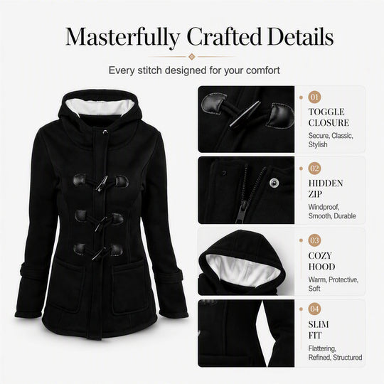 🧥 Cold-Ready Warmth, Timeless Button Detail | Women's Winter Warm Hooded Toggle Coat