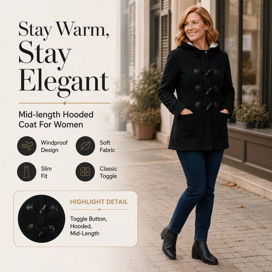 🧥 Cold-Ready Warmth, Timeless Button Detail | Women's Winter Warm Hooded Toggle Coat