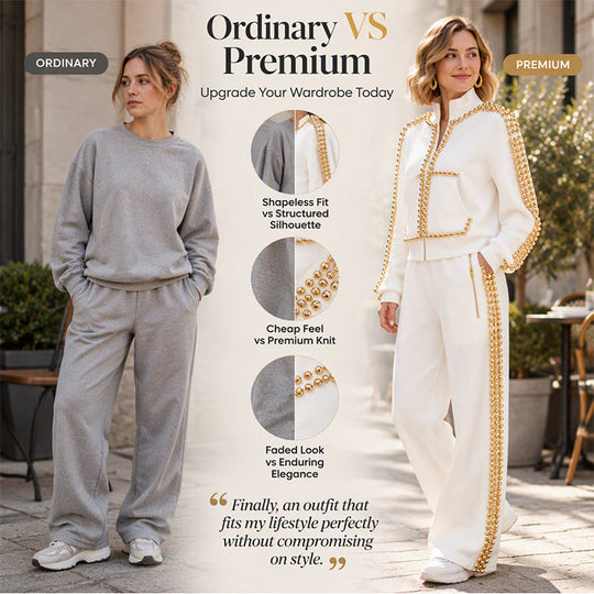 ✨ Eye-Catching Bead Detail, Leg-Elongating Silhouette | Women's Beaded Cropped Jacket and Wide-Leg Pants Set