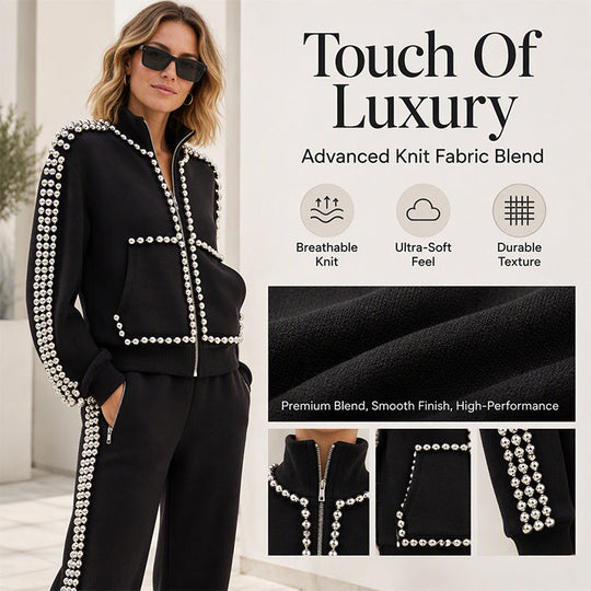 ✨ Eye-Catching Bead Detail, Leg-Elongating Silhouette | Women's Beaded Cropped Jacket and Wide-Leg Pants Set