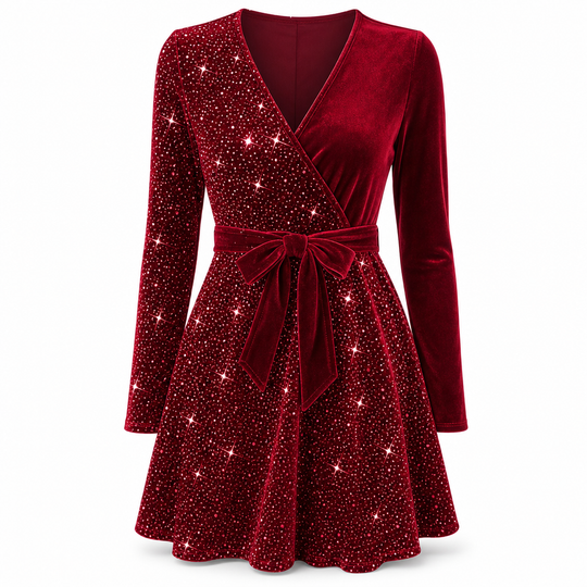 Sexy Women's V-Neck Asymmetrical Hem Sequin Dress – Glamorous & Party-Ready