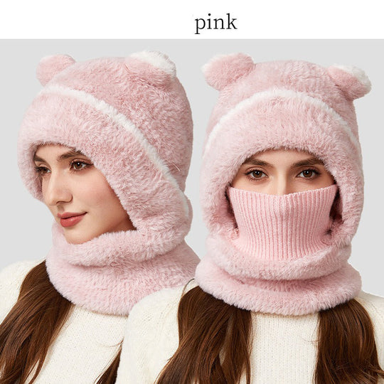 🐻 All-in-One Warmth, Cozy Full Coverage | 3-in-1 Winter Bear Hat with Scarf & Mask