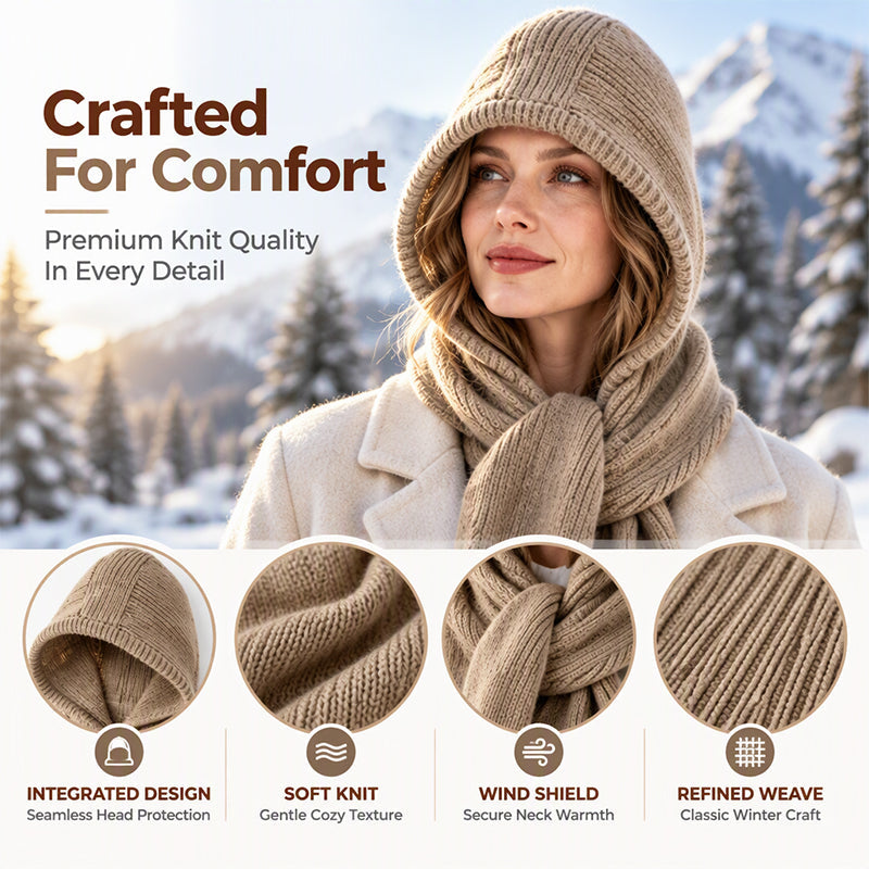 🧣 All-in-One Warmth, Cozy Knit Coverage | Women's 2-in-1 Thermal Knit Hooded Scarf