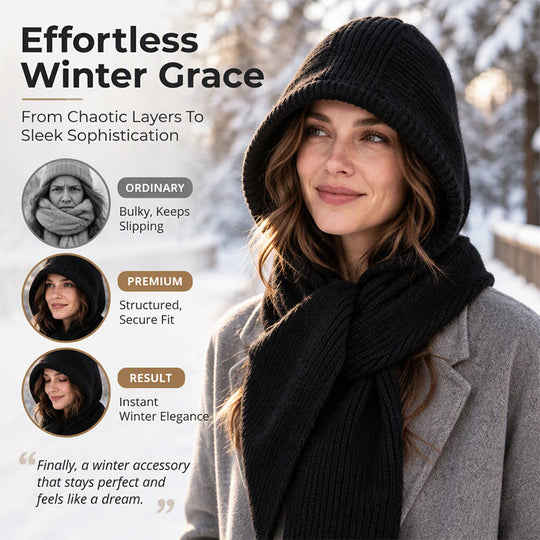 🧣 All-in-One Warmth, Cozy Knit Coverage | Women's 2-in-1 Thermal Knit Hooded Scarf