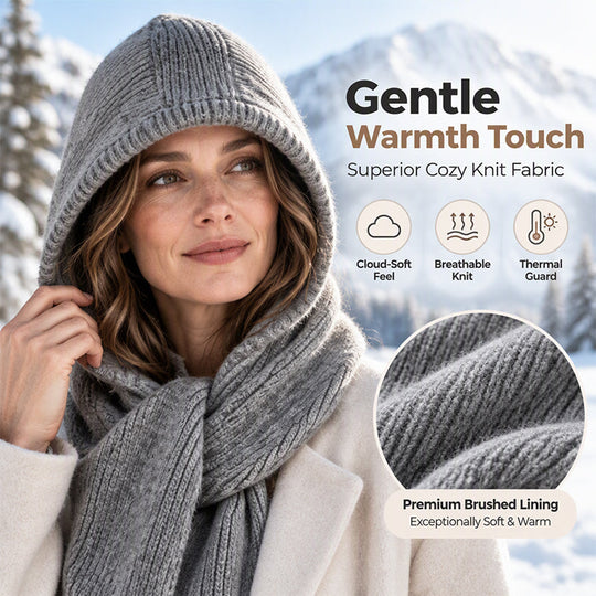 🧣 All-in-One Warmth, Cozy Knit Coverage | Women's 2-in-1 Thermal Knit Hooded Scarf