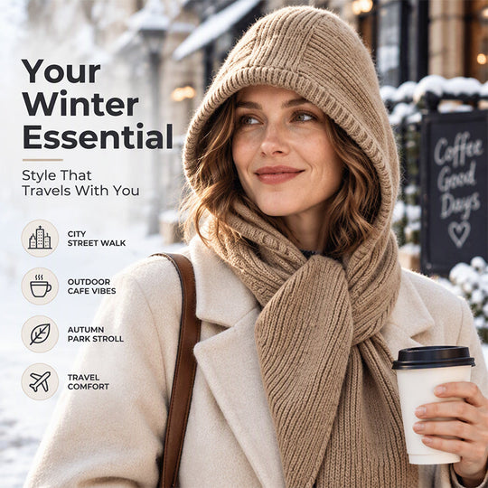 🧣 All-in-One Warmth, Cozy Knit Coverage | Women's 2-in-1 Thermal Knit Hooded Scarf