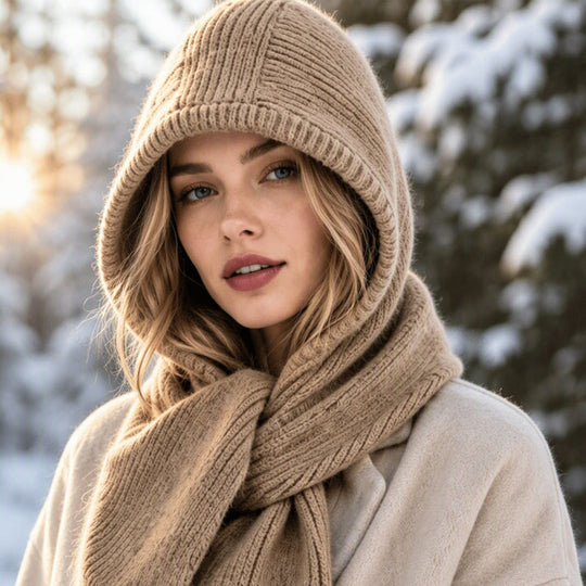 🧣 All-in-One Warmth, Cozy Knit Coverage | Women's 2-in-1 Thermal Knit Hooded Scarf
