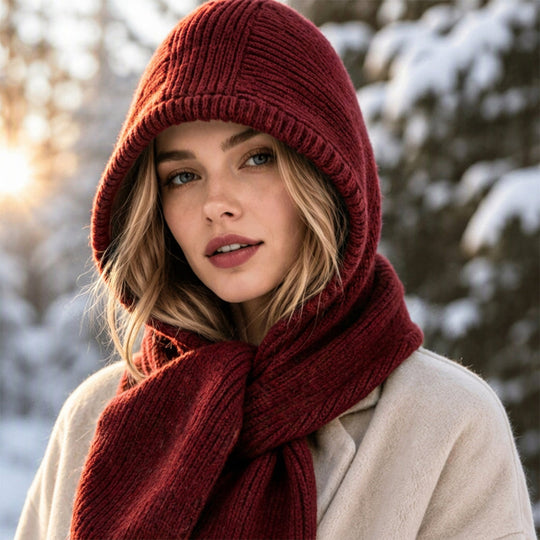 🧣 All-in-One Warmth, Cozy Knit Coverage | Women's 2-in-1 Thermal Knit Hooded Scarf