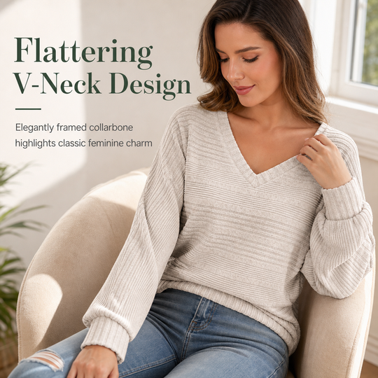 👚 Flattering Neckline, Easy Everyday Comfort | Women's Casual Long Sleeve V-Neck Top