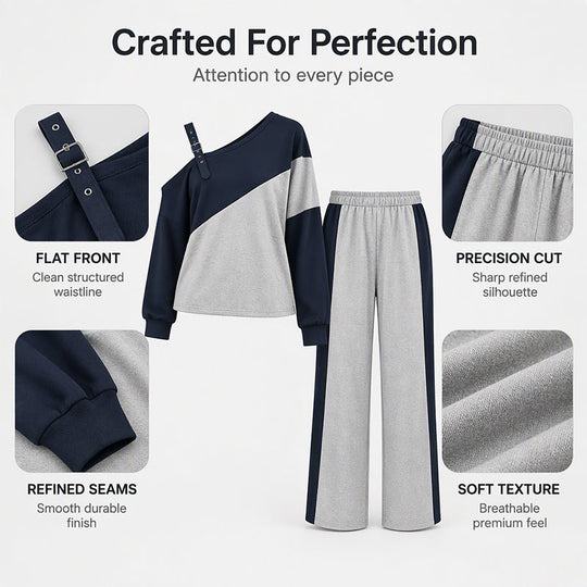 🎨 Elegant Shoulder Line, Easy Coordinated Comfort | Women's Casual Color Block Off-Shoulder 2-Piece Set