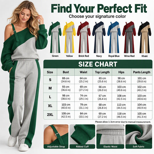 🎨 Elegant Shoulder Line, Easy Coordinated Comfort | Women's Casual Color Block Off-Shoulder 2-Piece Set
