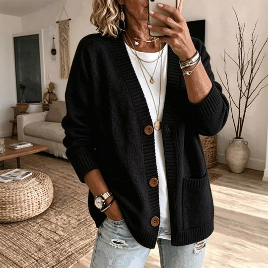 🧶 Relaxed Easy Comfort, Flattering Neckline | Women's Loose-Fit V-Neck Sweater Cardigan
