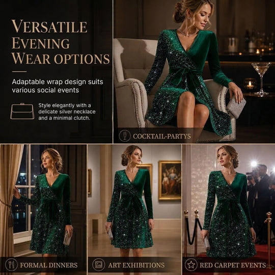 Sexy Women's V-Neck Asymmetrical Hem Sequin Dress – Glamorous & Party-Ready